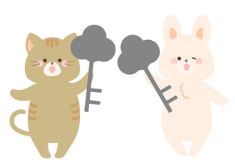 鍵をもったうさぎと猫