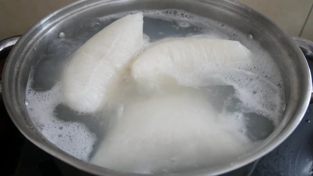 Nasi Impit or pressed rice in the plastic pack is boiled using hot water in a pan. Nasi Impit is usually cooked by Malay Muslims during Eid Celebration in Malaysia.