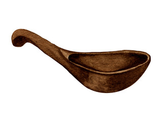 Hand drawn watercolor isolated vintage old rustic spoon on a white background.