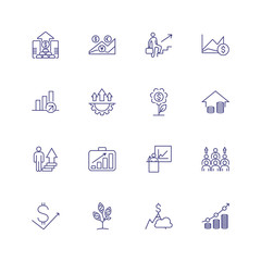 Growth line icon set. Analysis, investment portfolio, presentation. Business concept. Can be used for topics like career promotion, income, investment, success