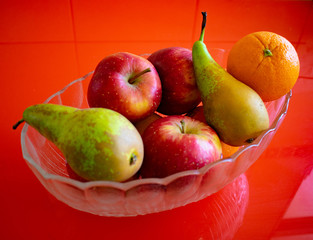 tray of fruits on a table in a home kitchen