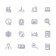 Finance management line icon set. Computer, workplace, analysis, currency exchange. Finance concept. Can be used for topics like business, profit, planning