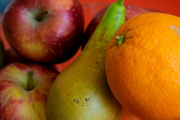 tray of fruits on a table in a home kitchen