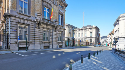 Louvain street and the Senat building at Brussels without any people