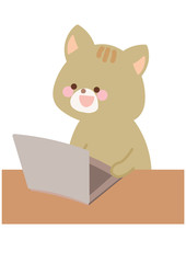 テレワークをする猫