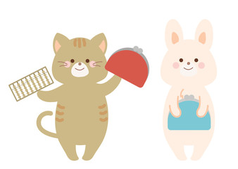 経済モチーフ　うさぎと猫