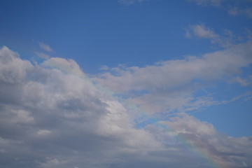 Fototapeta na wymiar 大雨の後の虹、夕方近く、空の背景素材