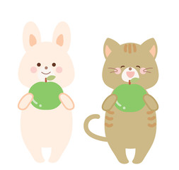 青林檎を持った猫とうさぎ　セット