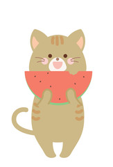 スイカを食べる猫