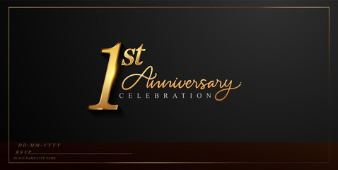 1st anniversary celebration logotype with handwriting golden color elegant design isolated on black background. vector anniversary for celebration, invitation card, and greeting card