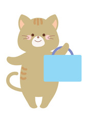 手提げかばんを持つ猫