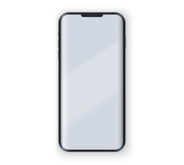 Smartphone layout presentation mockup. Example Black frameless model smartphone with notch. Project application mockup. Vector Illustration isolated on white background