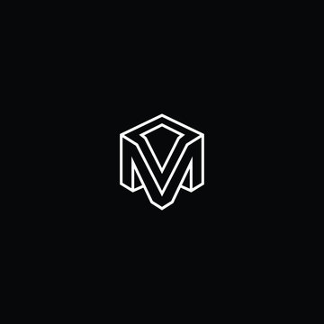 Minimal elegant monogram art logo. Outstanding professional trendy awesome artistic 3D M MV VM initial based Alphabet icon logo. Premium Business logo White color on black background