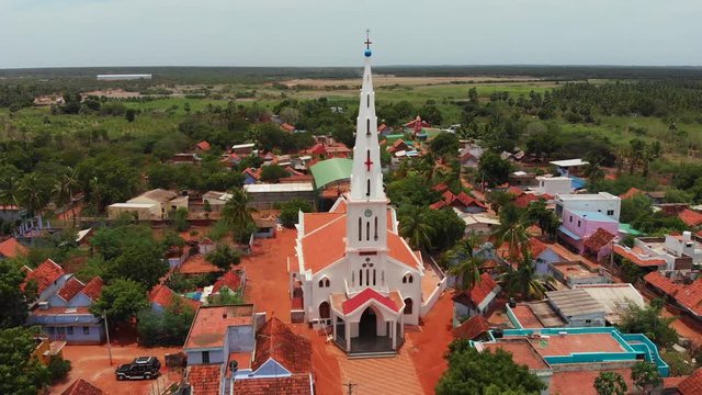 Breathtaking Beauty of a Church in Tirunelveli. Aerial View of Church in a Village (Tamil Nadu).