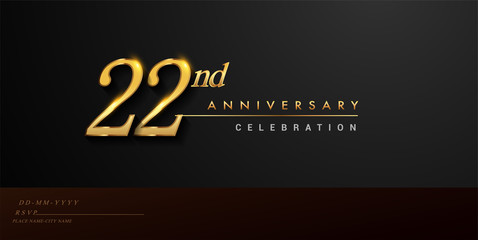 22nd anniversary celebration logotype with handwriting golden color elegant design isolated on black background. vector anniversary for celebration, invitation card, and greeting card