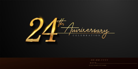 24th anniversary celebration logotype with handwriting golden color elegant design isolated on black background. vector anniversary for celebration, invitation card, and greeting card