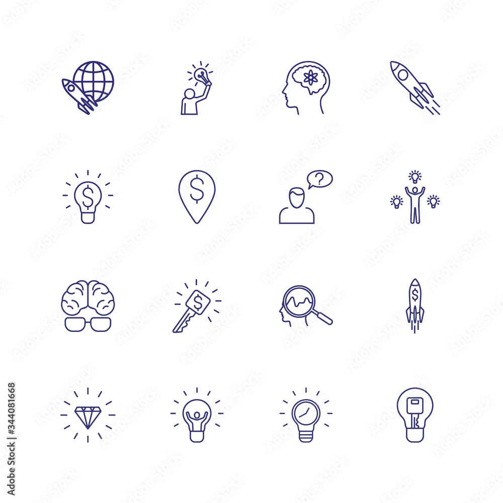 Poster startup line icon set. new idea, brain, problem solving. business concept. can be used for topics li