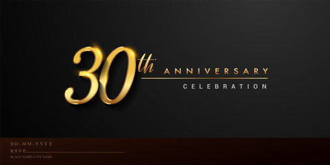 30th anniversary celebration logotype with handwriting golden color elegant design isolated on black background. vector anniversary for celebration, invitation card, and greeting card