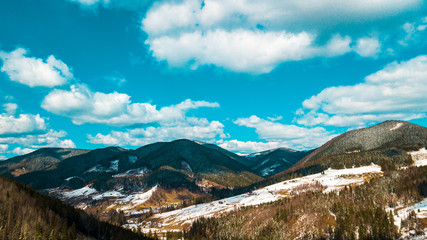 Carpathian mountain range panorama winter aerial view beautiful view