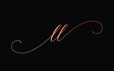 ll or l Lowercase Cursive Letter Initial Logo Design, Vector Template