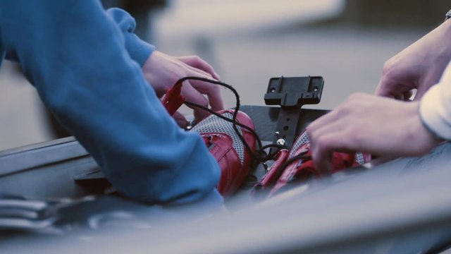 Preparing  Foot Stretcher For A Rowing Boat, Slow Motion