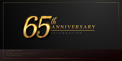 65th anniversary celebration logotype with handwriting golden color elegant design isolated on black background. vector anniversary for celebration, invitation card, and greeting card