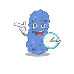 Burkholderia bacteria mascot design concept smiling with clock