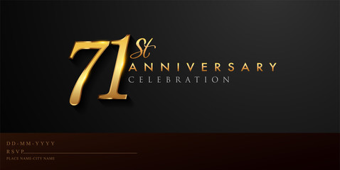 71st anniversary celebration logotype with handwriting golden color elegant design isolated on black background. vector anniversary for celebration, invitation card, and greeting card