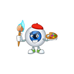 Artistic Artist of human eye ball cartoon character painting with a brush