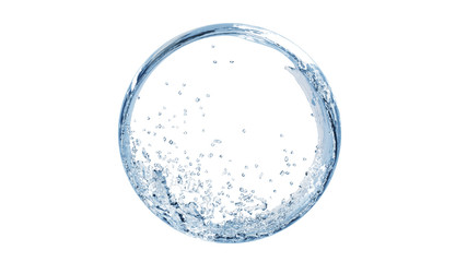 3d realistic water splashing round frame, aqua, clear liquid splash isolated on white background