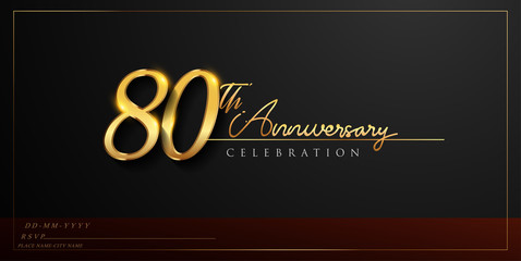 80th anniversary celebration logotype with handwriting golden color elegant design isolated on black background. vector anniversary for celebration, invitation card, and greeting card