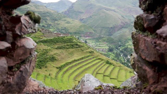 Incredible inca terrace field in the Sacred Valley of Pisac, Peru