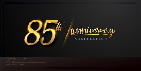 85th anniversary celebration logotype with handwriting golden color elegant design isolated on black background. vector anniversary for celebration, invitation card, and greeting card