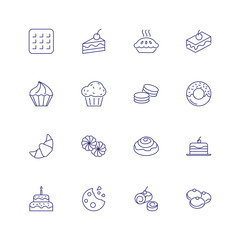 Treat icons. Set of line icons on white background. Sweet food, pastry, bakery. Homemade food concept. can be used for topics like food, unhealthy eating, gastronomy