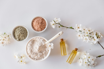 Natural ingredients for homemade facial and body mask or scrub. Spa and bodycare concept.