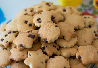 Handmade biscuits with chocolate chips inside, already backed. Italian food.