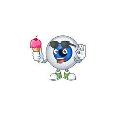 Cute human eye ball cartoon character enjoying an ice cream