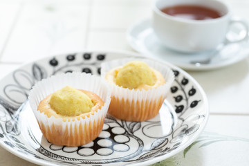 自宅でお菓子作り　スイートポテトマフィンと紅茶　ティータイム