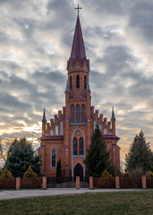 Fototapeta na wymiar Church western Belarus neogothic red brick