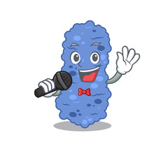 Talented singer of burkholderia bacteria cartoon character holding a microphone