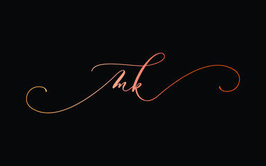 mk or m, k Lowercase Cursive Letter Initial Logo Design, Vector Template