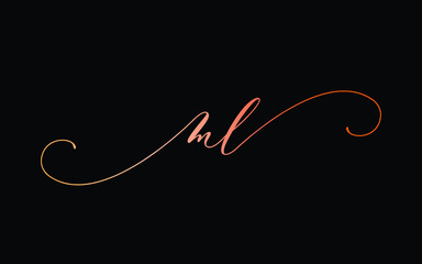 ml or m, l Lowercase Cursive Letter Initial Logo Design, Vector Template