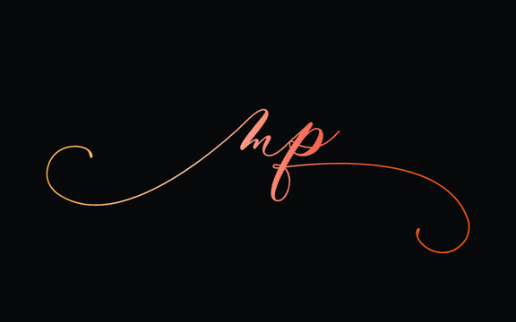 mp or m, p Lowercase Cursive Letter Initial Logo Design, Vector Template