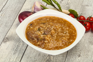Caucasian Kharcho soup with beef meat