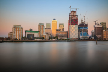 Long exposure, Canary Wharf with new development in London
