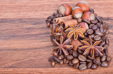 composition with different ingredients on wood background