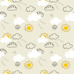 Obraz premium Seamless pattern with sun and clouds