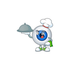 A human eye ball chef cartoon design with hat and tray