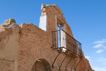 Destroyed building of the main street in the abandoned town of Belchite. It was destroyed during...