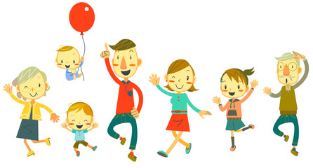 3 generation family, walking together